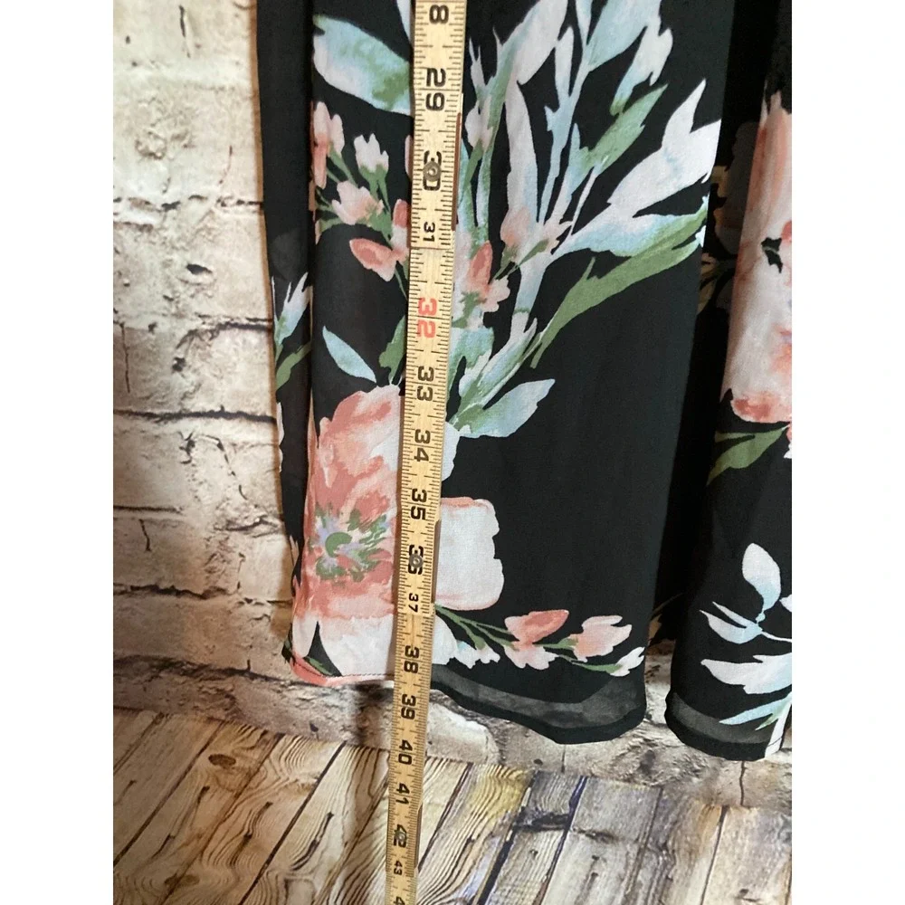 Luxology Dress Womens 14 Dark Romantic Floral Belted Cinched Sleeves Tropical - Picture 8 of 12